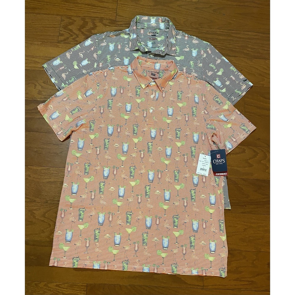 Chaps Everyday Performance Polo Mens XL NWT Shirt Lot (2) Cocktails Drink Print